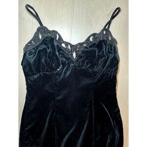 Jump Vtg Black Velvet Dress Beaded Witchy Whimsygoth Glam S/M Valentine's Prom